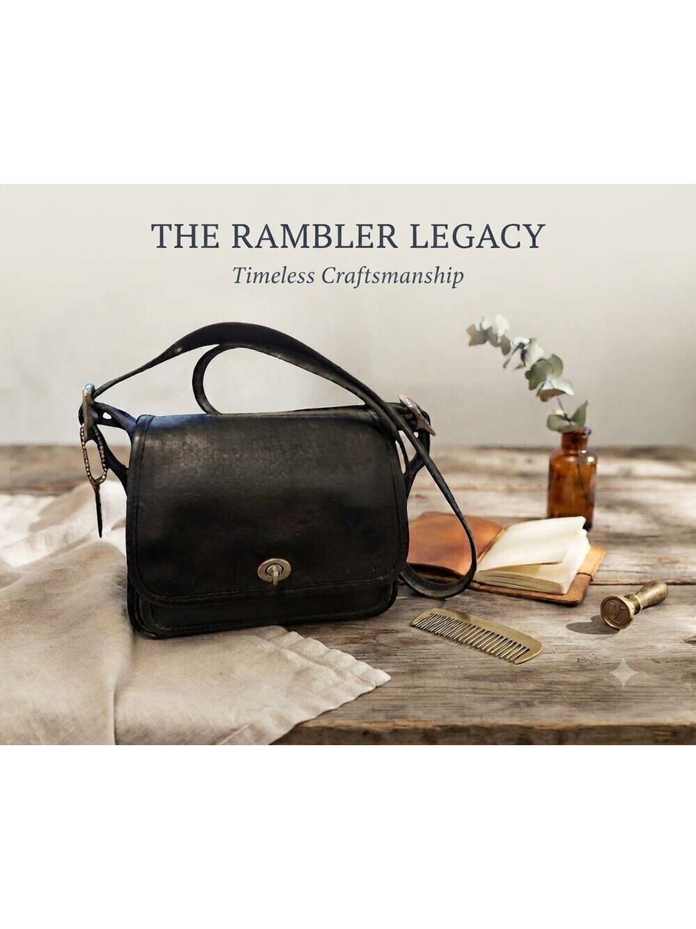 Vintage Coach Rambler Black Leather Crossbody Bag Flap Turnlock 9061 Nickel COA